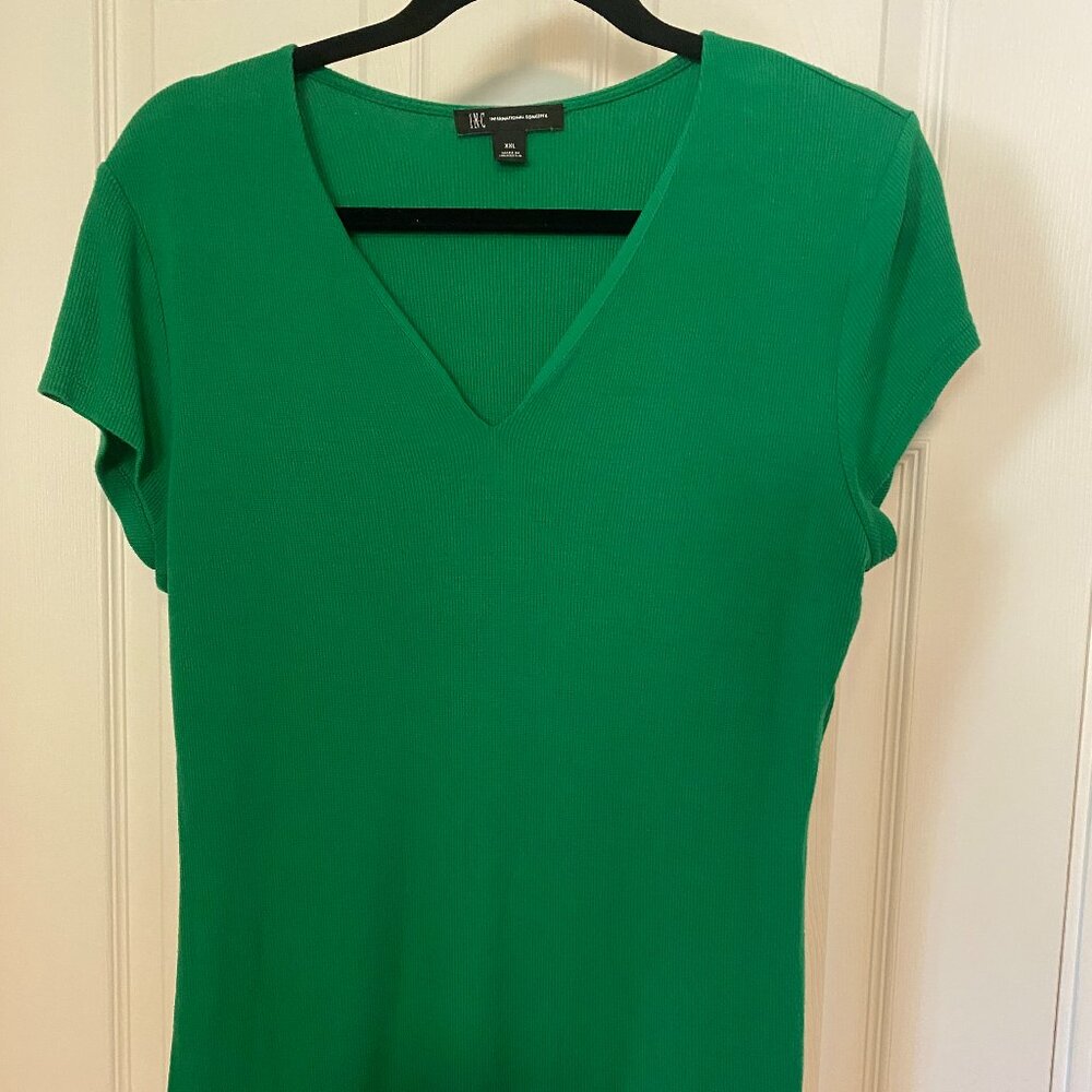 INC Green Knit V-neck Top